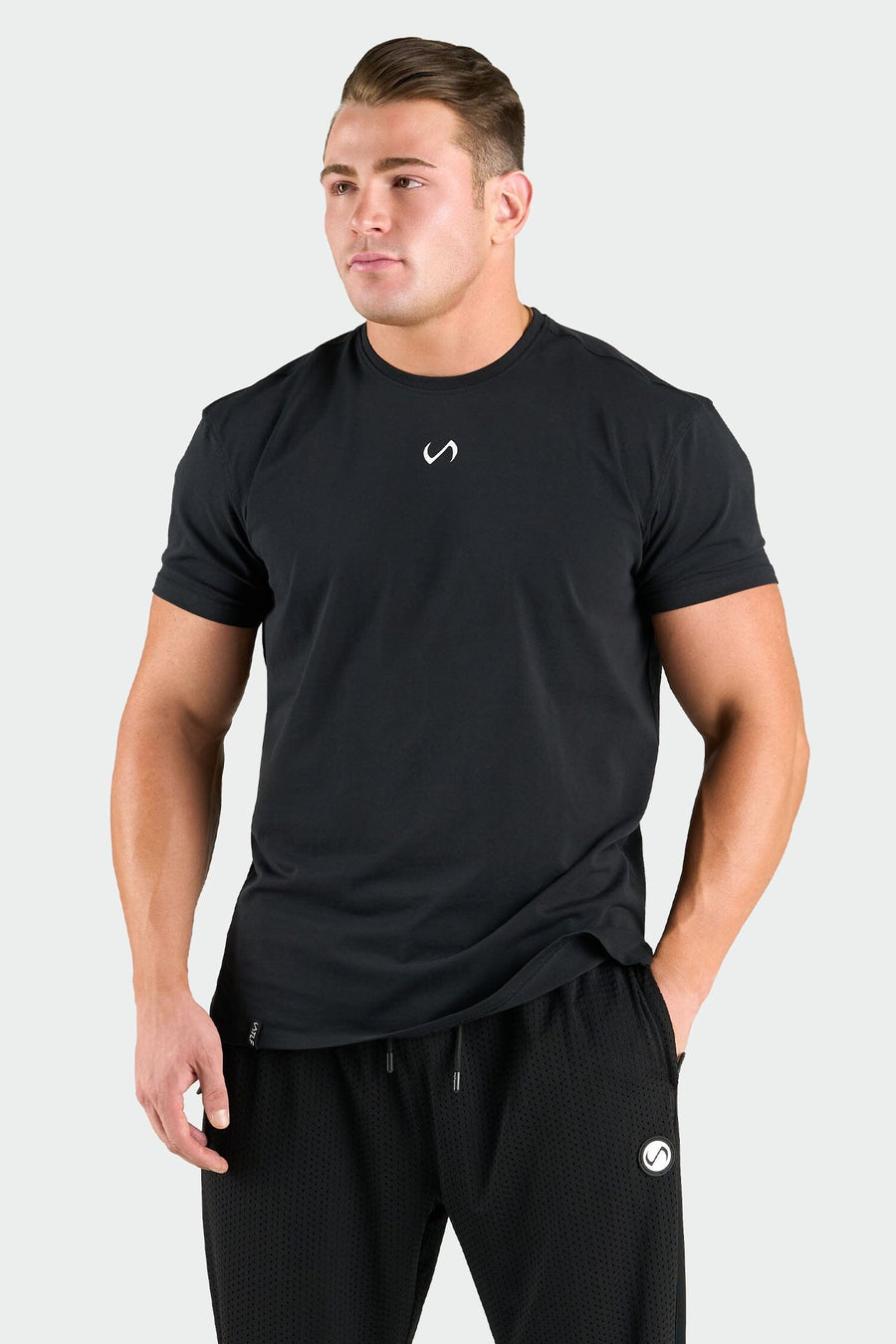 Front View of Black Morph Swole Tee