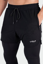 Front View of Black Reps Mesh 5 Inch Fitted Shorts