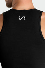 Back View of Black Icon Ribbed Relaxed Fit Tank