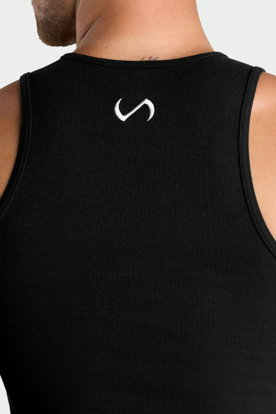 Back View of Black Icon Ribbed Relaxed Fit Tank