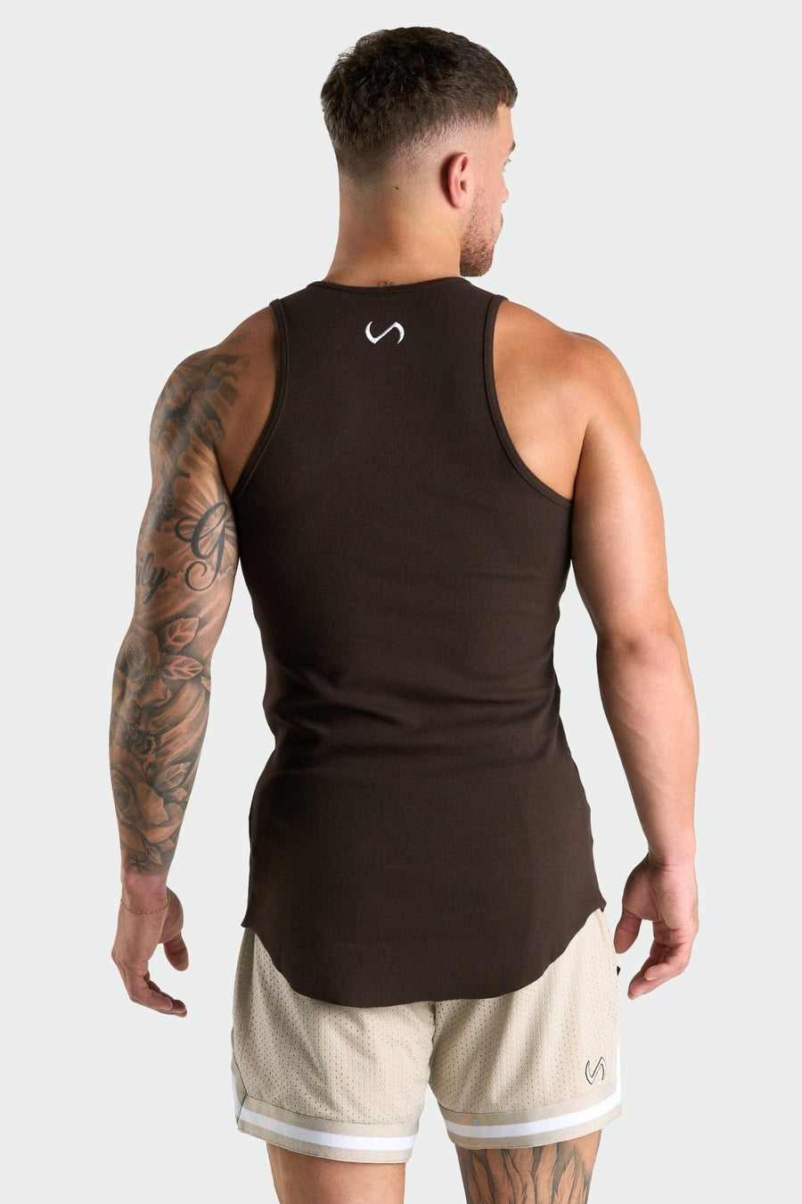 Back View of Dark Chocolate Icon Ribbed Relaxed Fit Tank