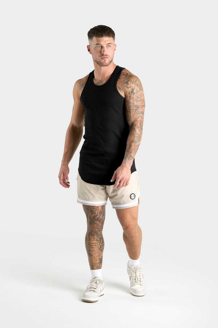 Front View of Black Icon Ribbed Relaxed Fit Tank