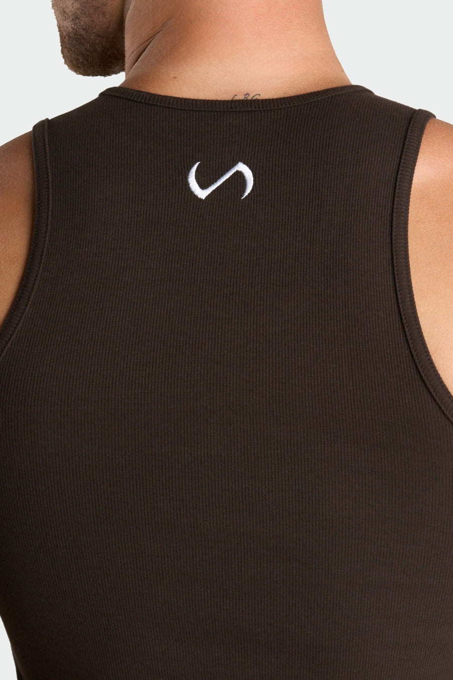 Back View of Dark Chocolate Icon Ribbed Relaxed Fit Tank