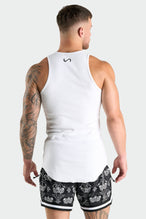 Back View of White Icon Ribbed Relaxed Fit Tank