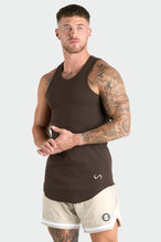 Front View of Dark Chocolate Icon Ribbed Relaxed Fit Tank