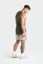 Back View of Army Green Icon Ribbed Relaxed Fit Tank