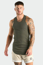 Front View of Army Green Icon Ribbed Relaxed Fit Tank