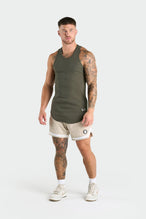 Front View of Army Green Icon Ribbed Relaxed Fit Tank