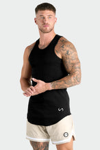 Front View of Black Icon Ribbed Relaxed Fit Tank