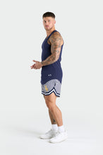 Front View of Deep Navy Icon Ribbed Relaxed Fit Tank