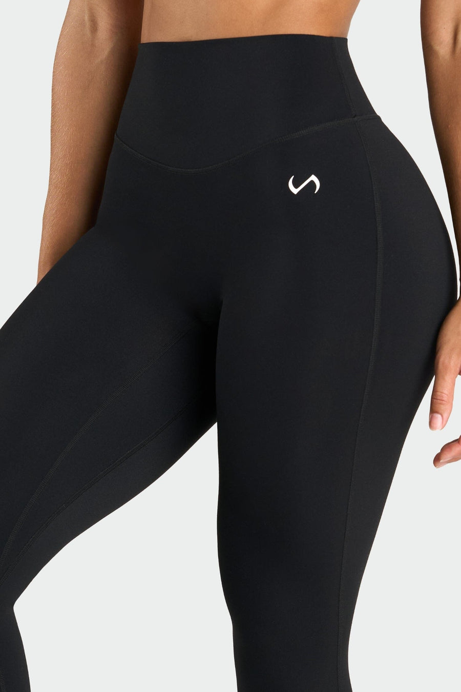 Front View of Black Tempo High Waisted Workout Leggings