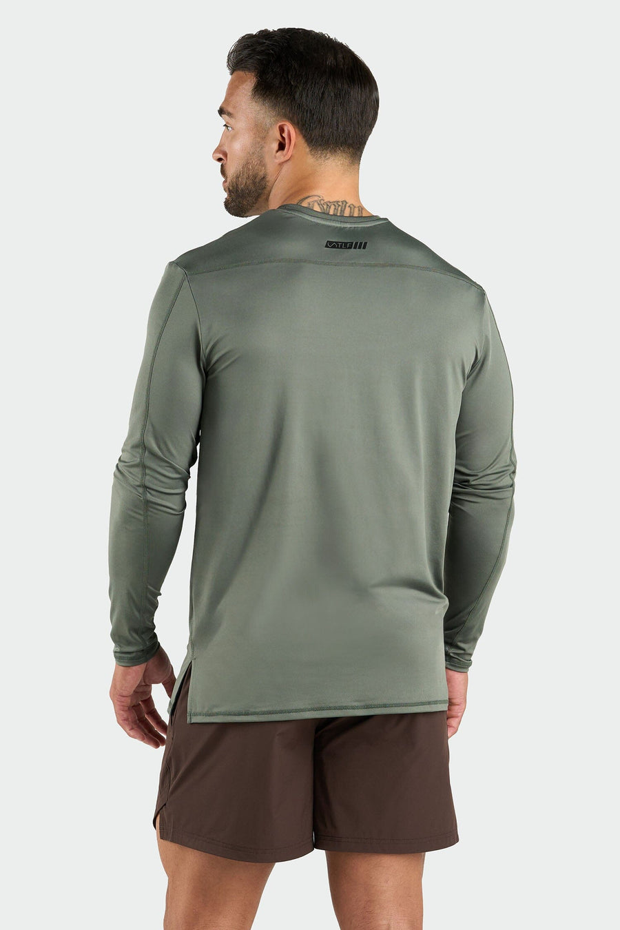 Back View of Dark Sage Train Infi Dry Long Sleeve