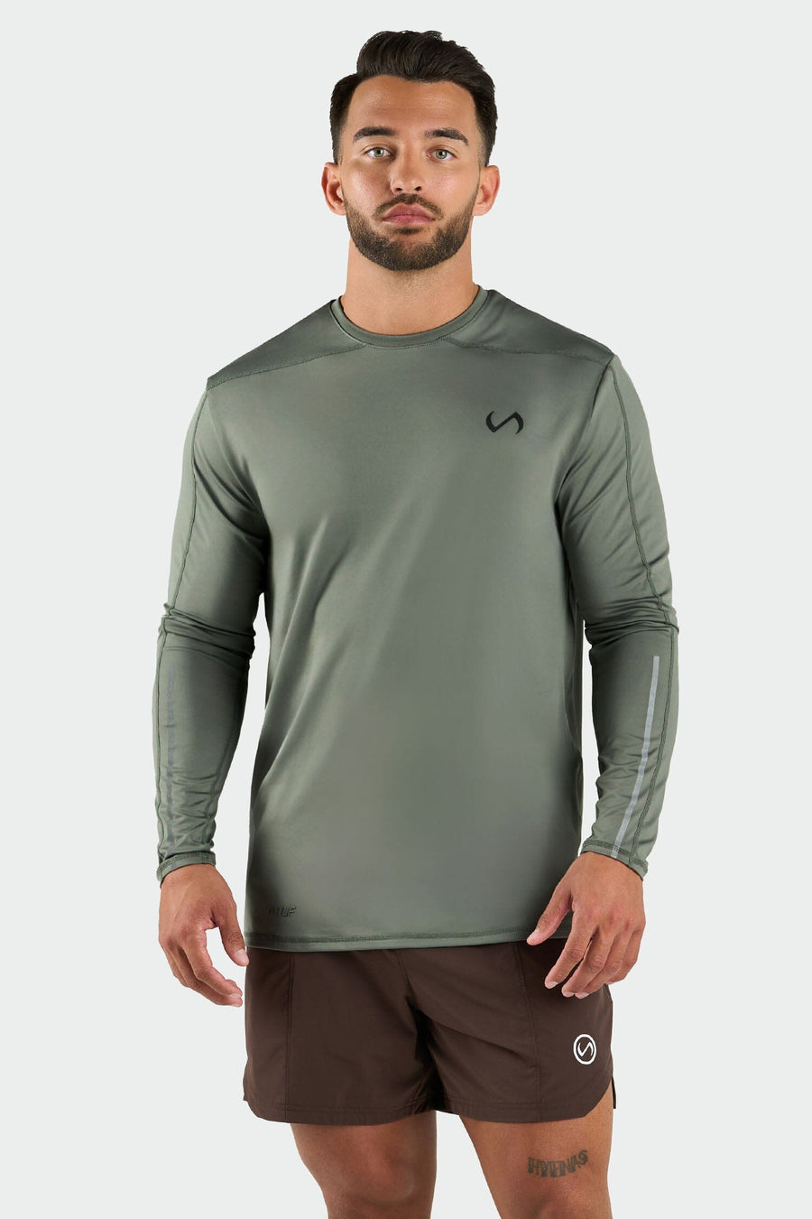 Front View of Dark Sage Train Infi Dry Long Sleeve