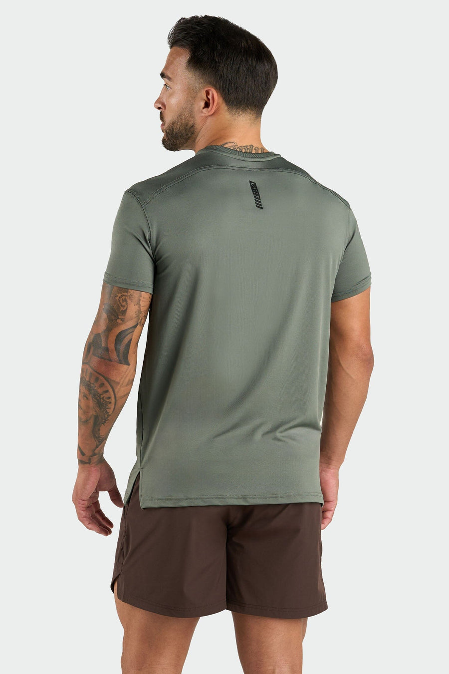 Back View of Dark Sage Train Infi Dry Swole Tee